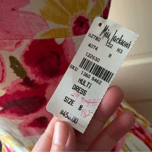 NOS Vintage Tracy & Michael Floral Drop Waist Linen Sleeveless Dress- Size 8 - Picture 8 of 8